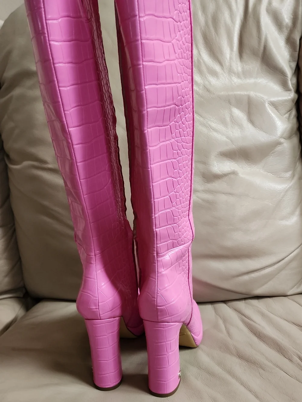 Circus by Sam Edelman Pink Croc-Embossed Over-the-Knee Boots Size 8.5 Preowned